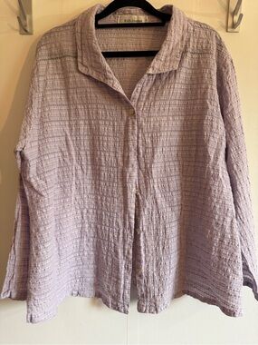 Cut Loose Linen Blend Crinkle Button Shirt Jacket Lavender Made USA Size L